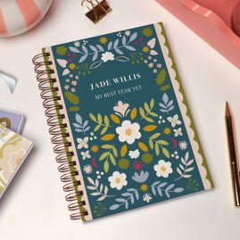Diary on table.