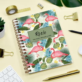 Personalized Flamingo Combined Diary & Notebook Cream  by FROM YOU TO ME